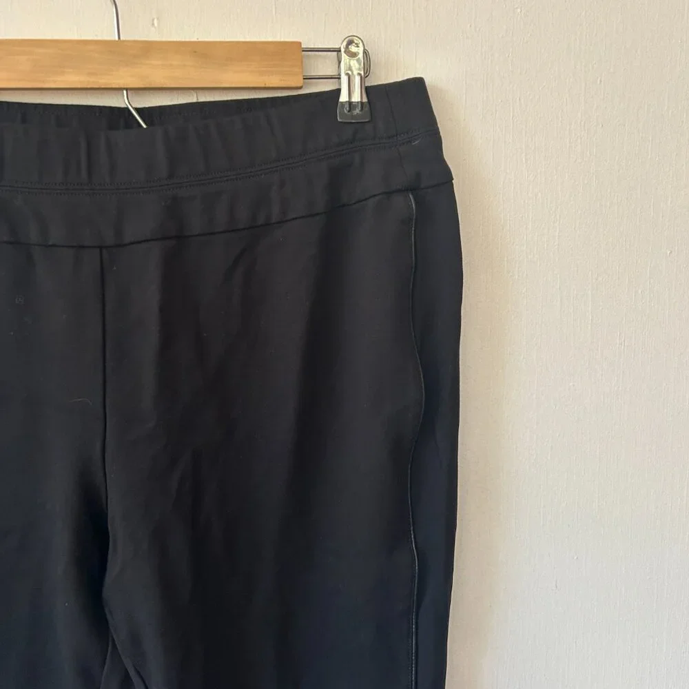 J. Jill Ponte Knit Leggings Womens Large Black Pull On Faux Leather Stripe - Picture 2 of 5